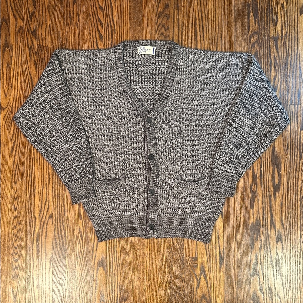 Vintage Gray Marled Men's Cardigan Sweater
